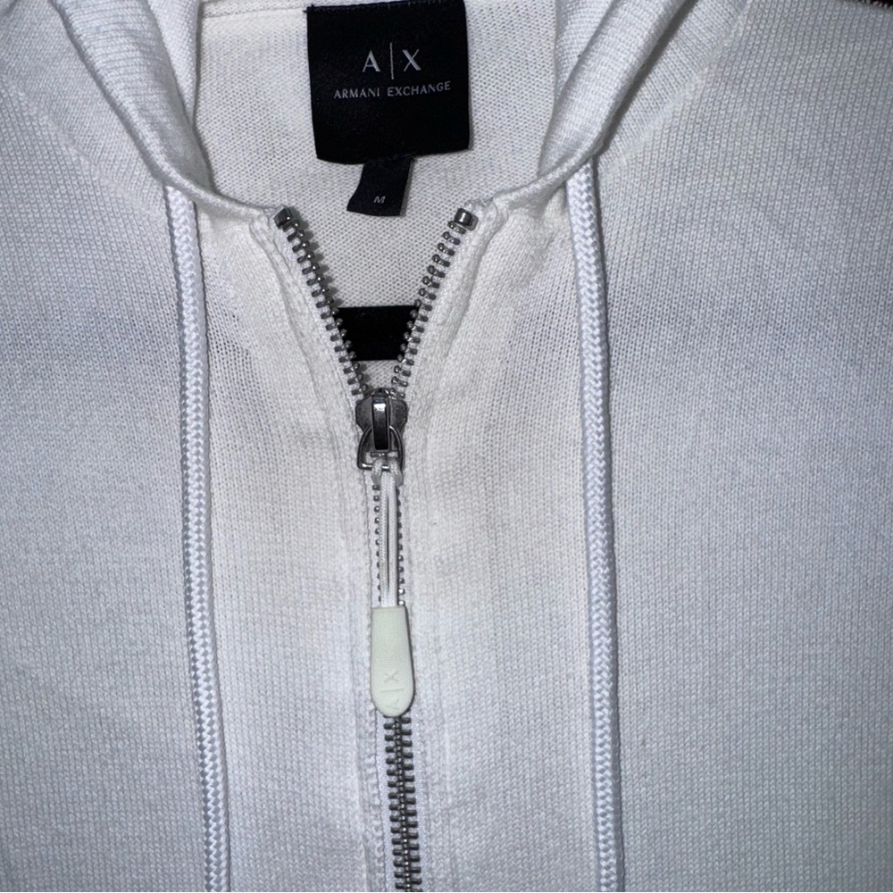 Armani Exchange Mens Zip Up Hoodie White & Red AX Arm Stripe Logo Sweater Medium - Picture 5 of 7